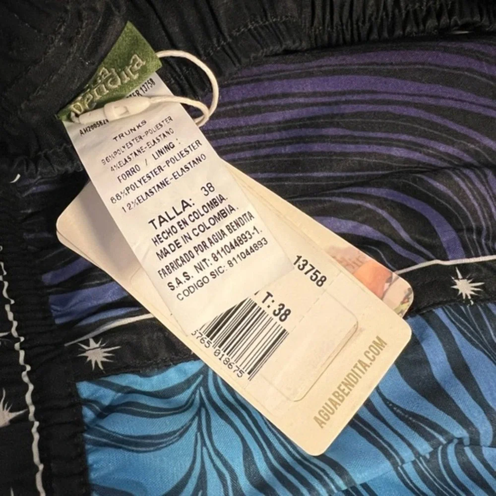 Agua Bendita Mens Swim Trunks Blue Purple Wave Print Star Tape Isaac Eter 38 New